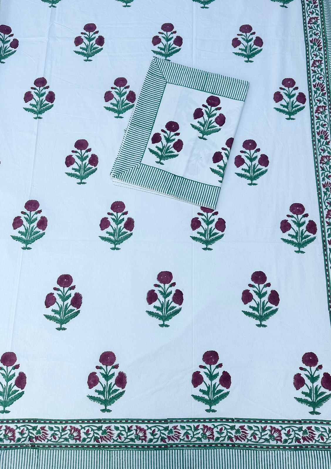 Pure Cotton Hand Block Print Double Bedsheet. ( 90 X 108) with pillow covers