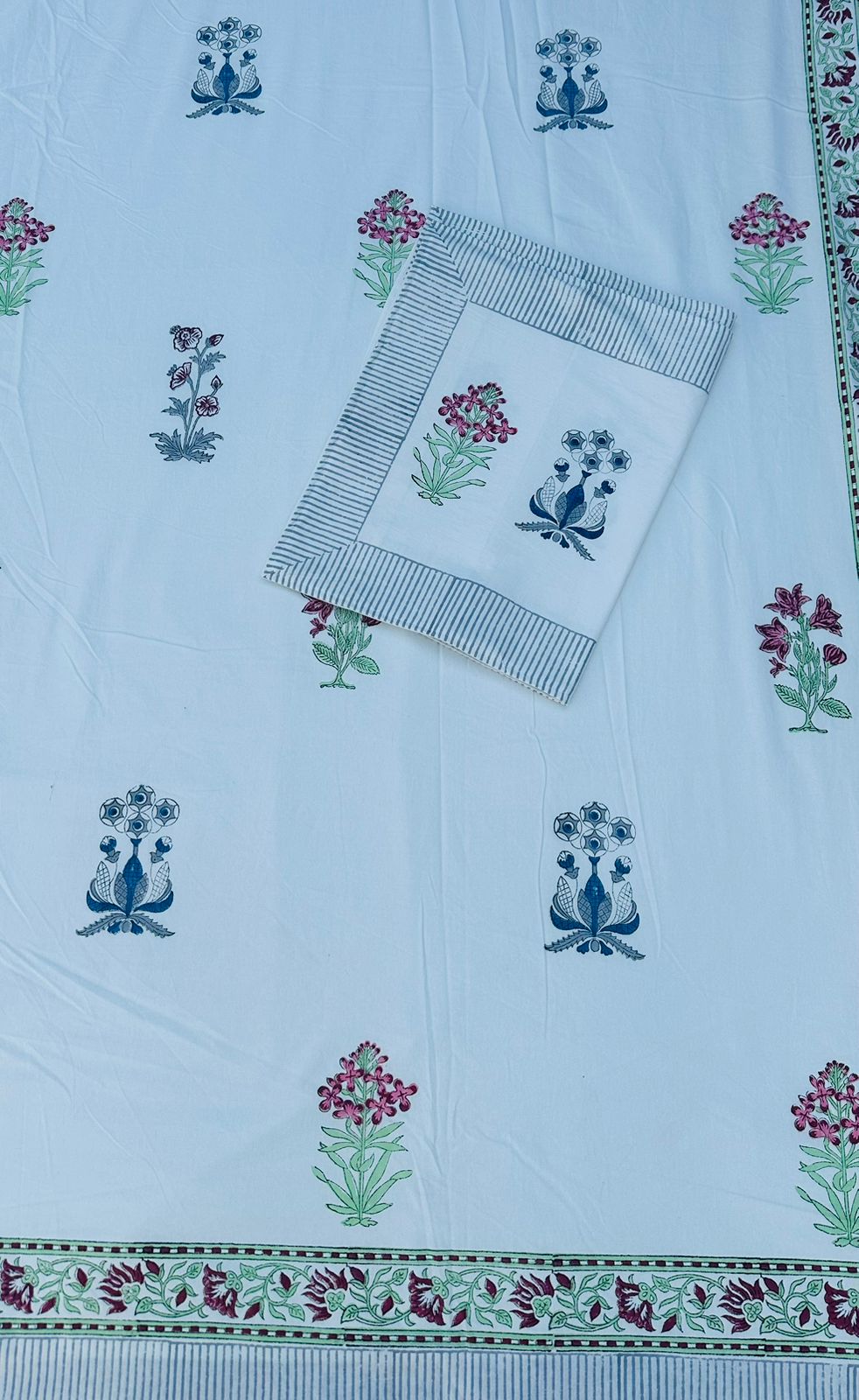 Pure Cotton Hand Block Print Double Bedsheet. ( 90 X 108) with pillow covers