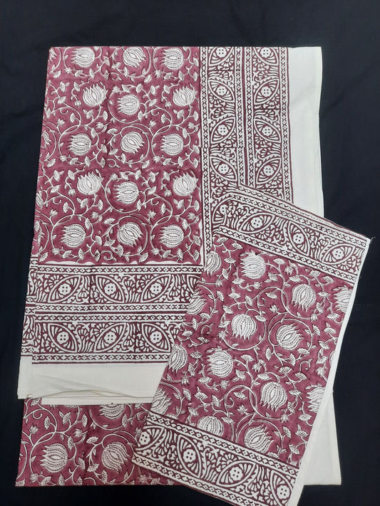 Pure Cotton Hand Block Print Double Bedsheet. ( 90 X 108) with pillow covers