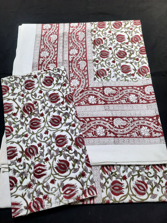 Pure Cotton Hand Block Print Double Bedsheet. ( 90 X 108) with pillow covers