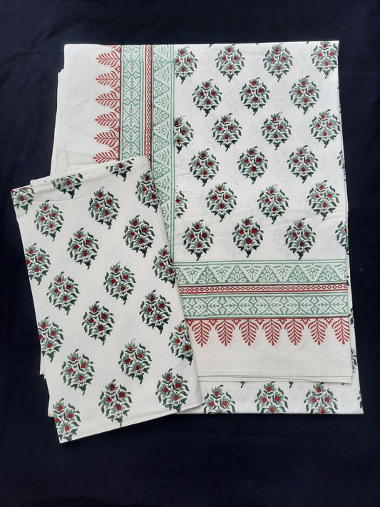 Pure Cotton Hand Block Print Double Bedsheet. ( 90 X 108) with pillow covers