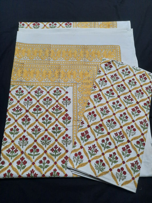 Pure Cotton Hand Block Print Double Bedsheet. ( 90 X 108) with pillow covers