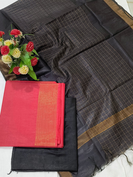 Mangalagiri Zari Border Unstitched Suit in Cotton Silk