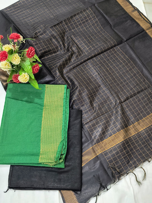 Mangalagiri Zari Border Unstitched Suit in Cotton Silk