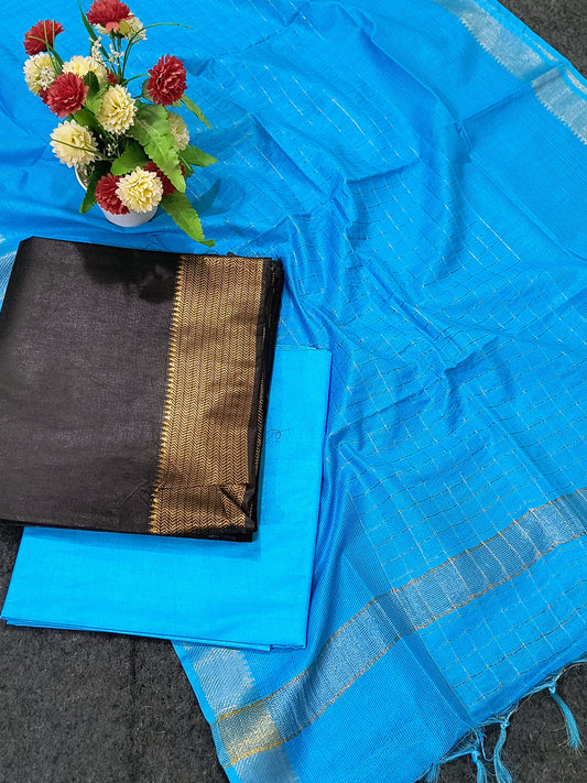 Mangalagiri Zari Border Unstitched Suit in Cotton Silk