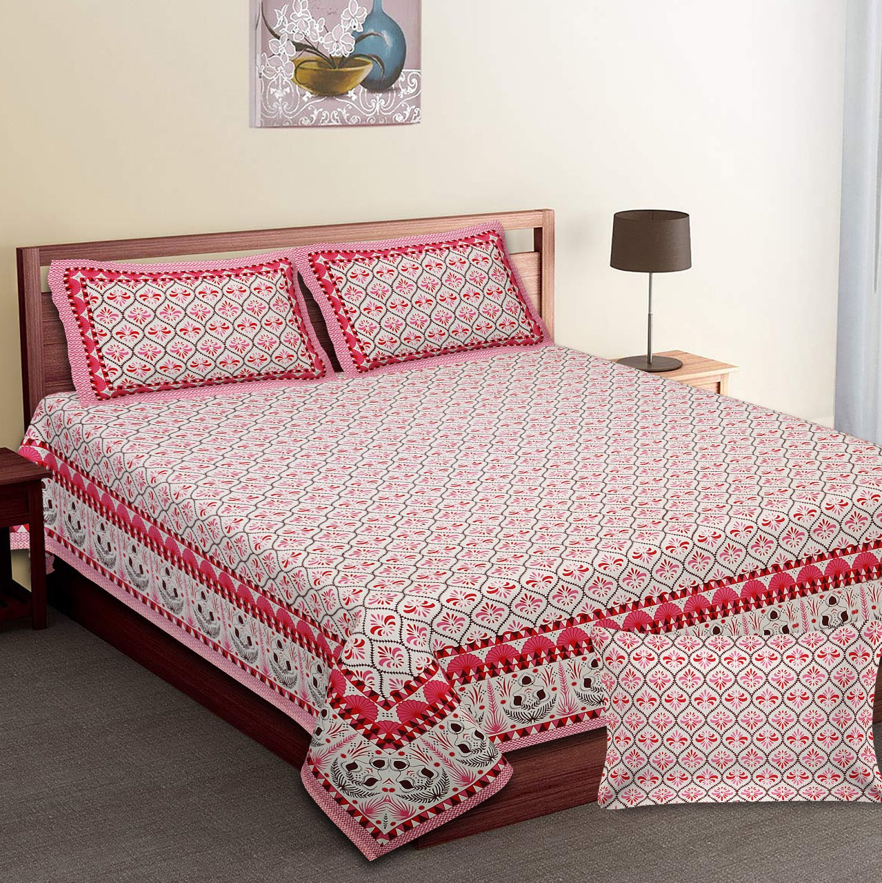 Pure Cotton Jumbo Size Double Bedsheet. ( 108X 108) with pillow covers