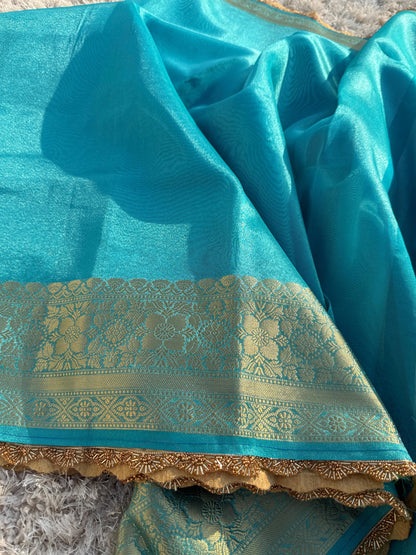 Banarasi Tissue Silk Saree With  Heavy Lace Work Running blouse