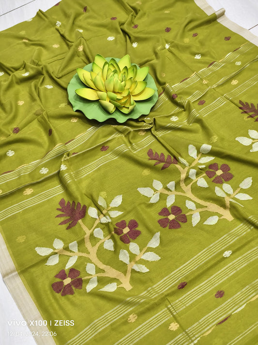 Pure Cotton needle work jamdani Saree without Blouse