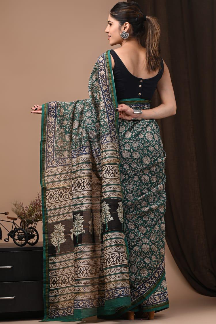 Traditional Hand-block Print Chanderi Silk Saree