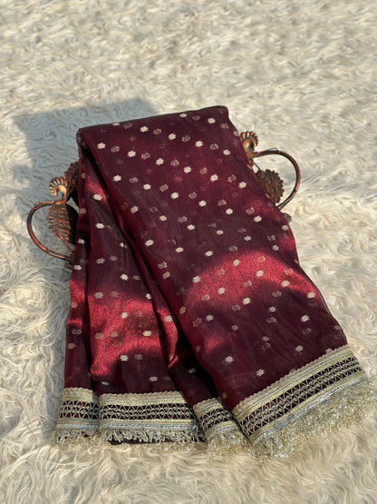 Banarasi Tissue Silk  Heavy Lace Saree With Blouse