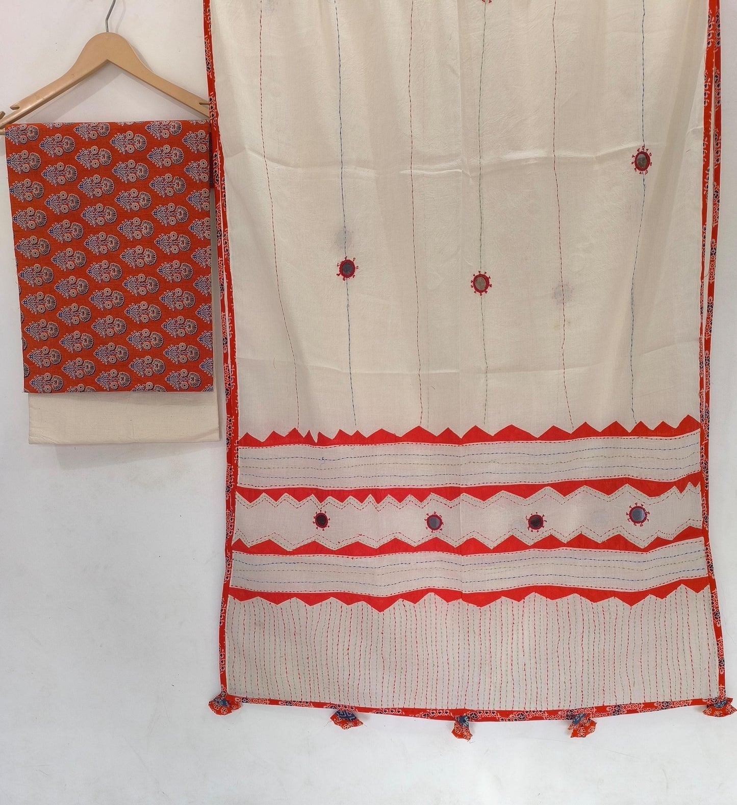 Ajrakh print cotton top With ajrakh mirror work  dupatta