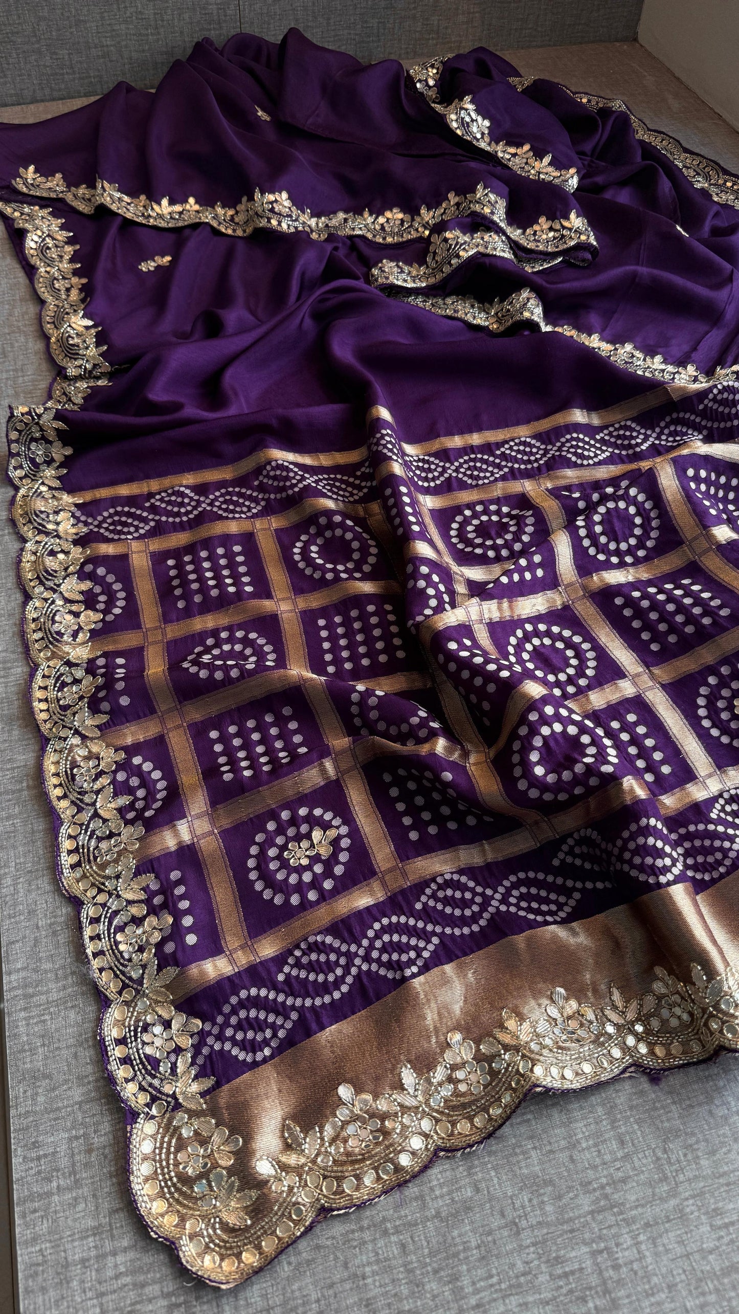 Pure Munga Silk Gotta Patti Work Saree With Blouse