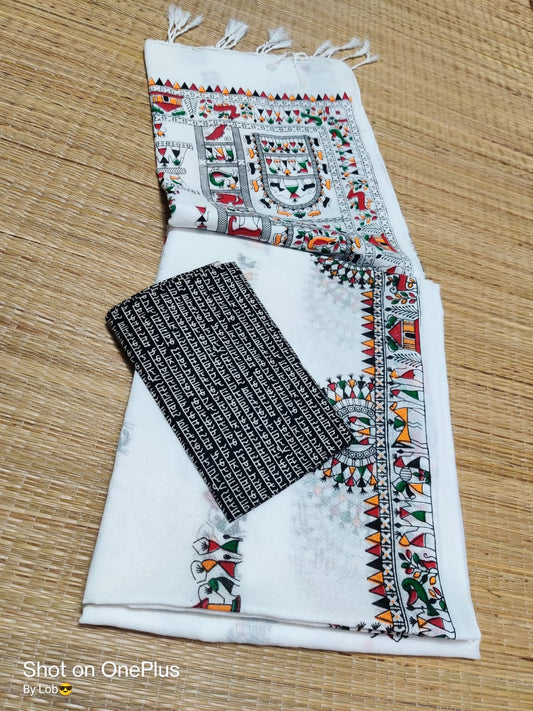 Pure Khaddi  Cotton With Madhubani Print Saree