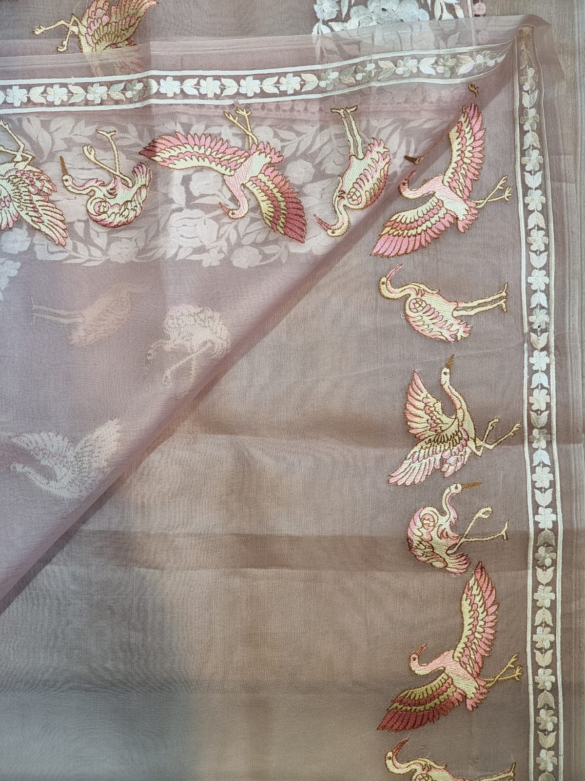 Pure Organza Silk  Parsi Embroidery Work Saree With Heavy Blouse