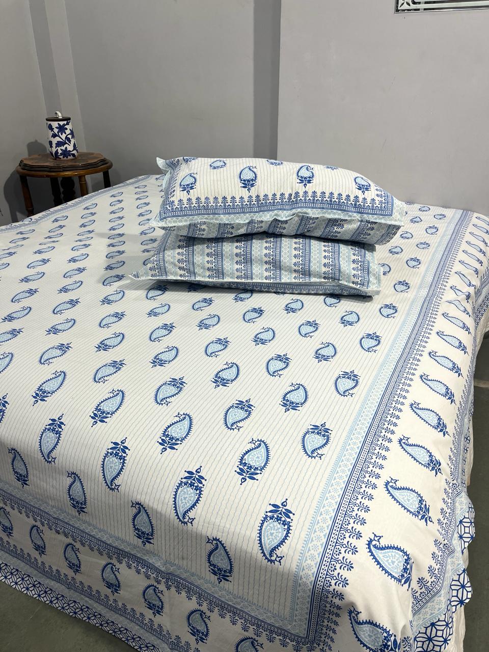 Pure Cotton Hand Block Print Double Bedsheet. ( 90 X 108) with pillow covers