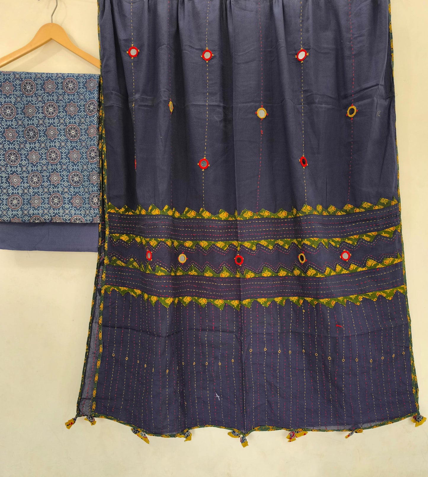 Ajrakh print cotton top With ajrakh mirror work  dupatta