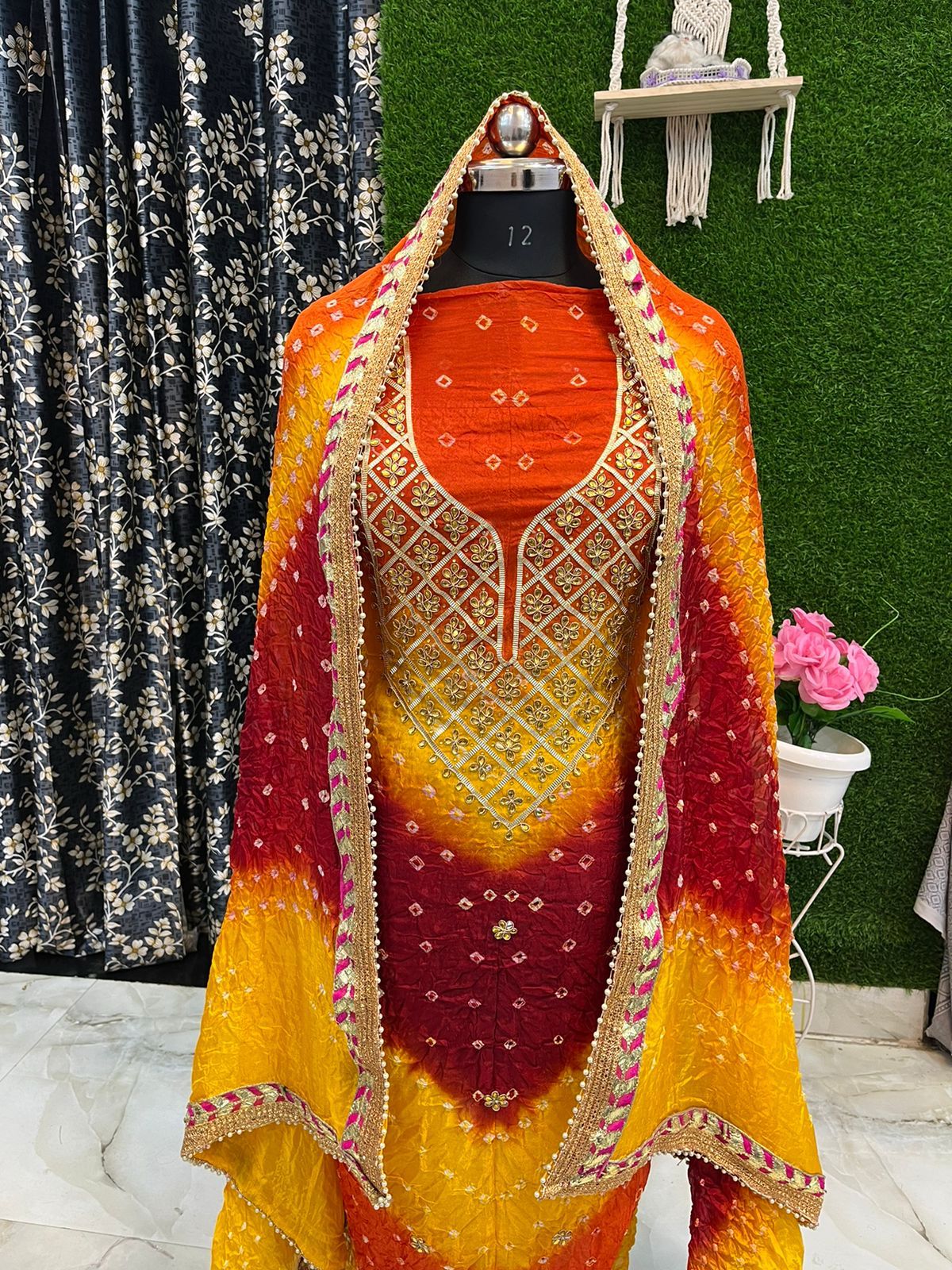 Bandhej Gota patti work Unstitched Suit