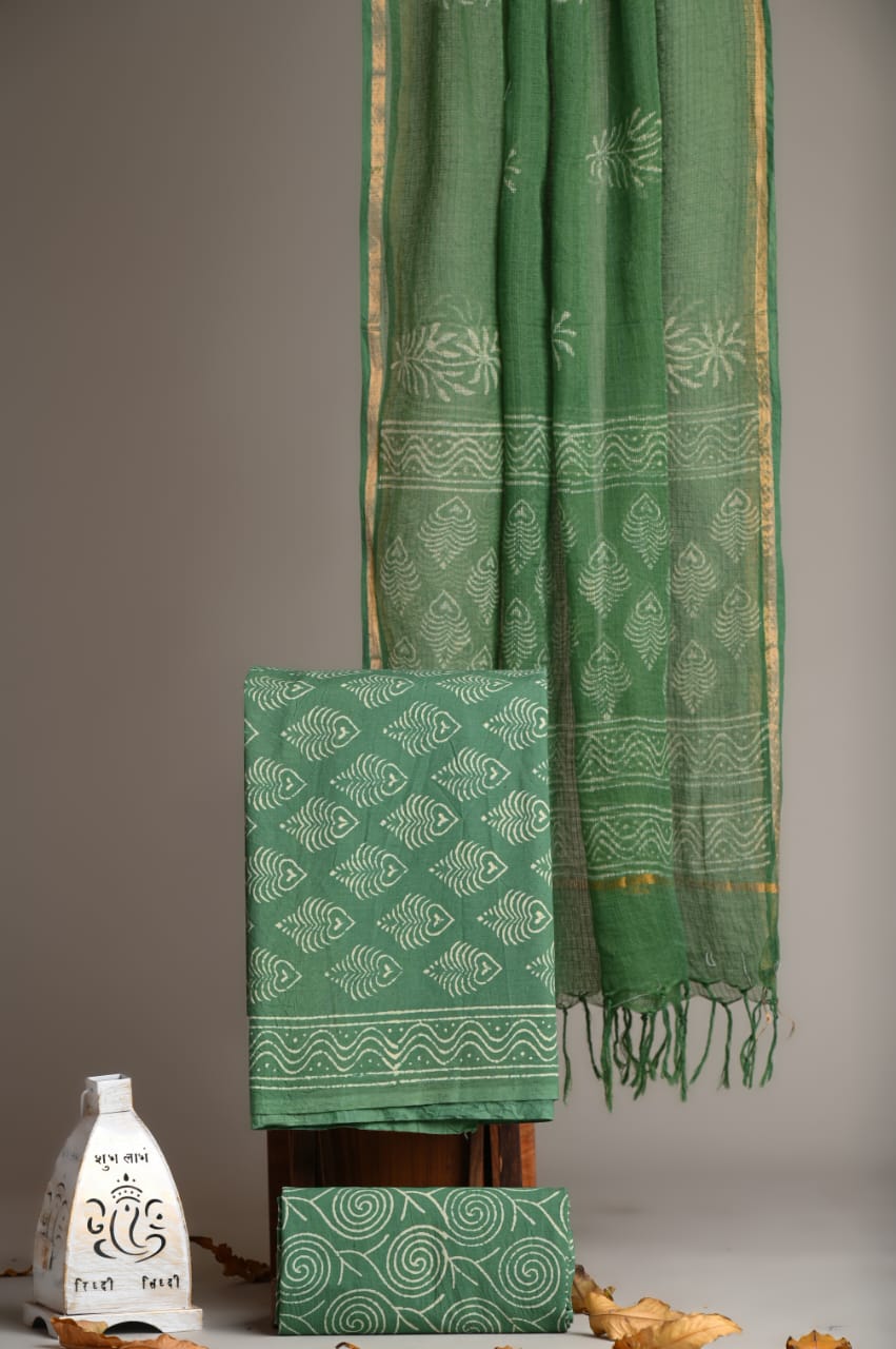 Pure Cotton Hand Block Printed Suit With Kota Doria Dupatta