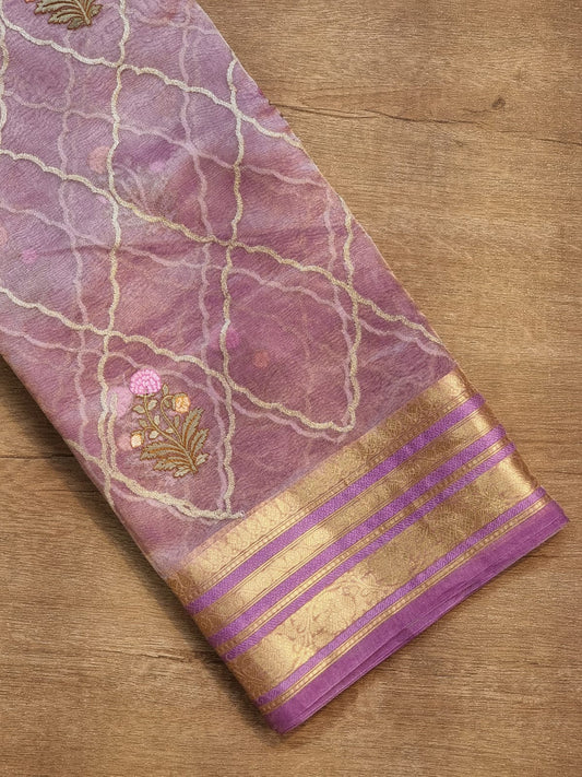 Pure Metallic Tissue Banarasi katan border Embroidery work saree