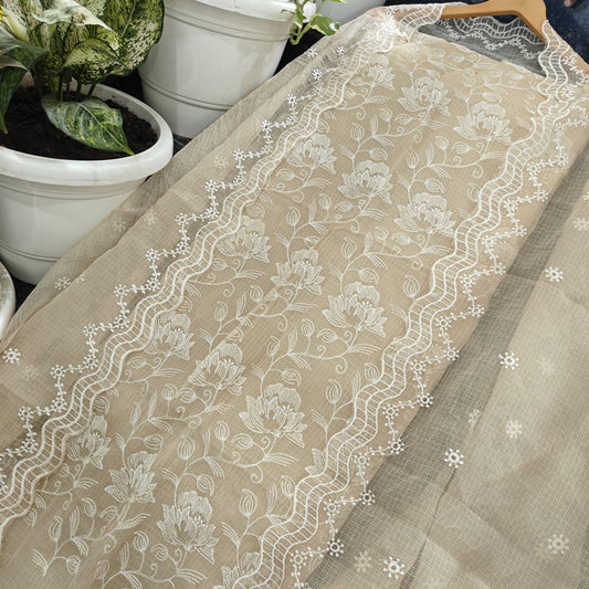 Pure Kota-Doria Unstitched Suit with Embroidey Work