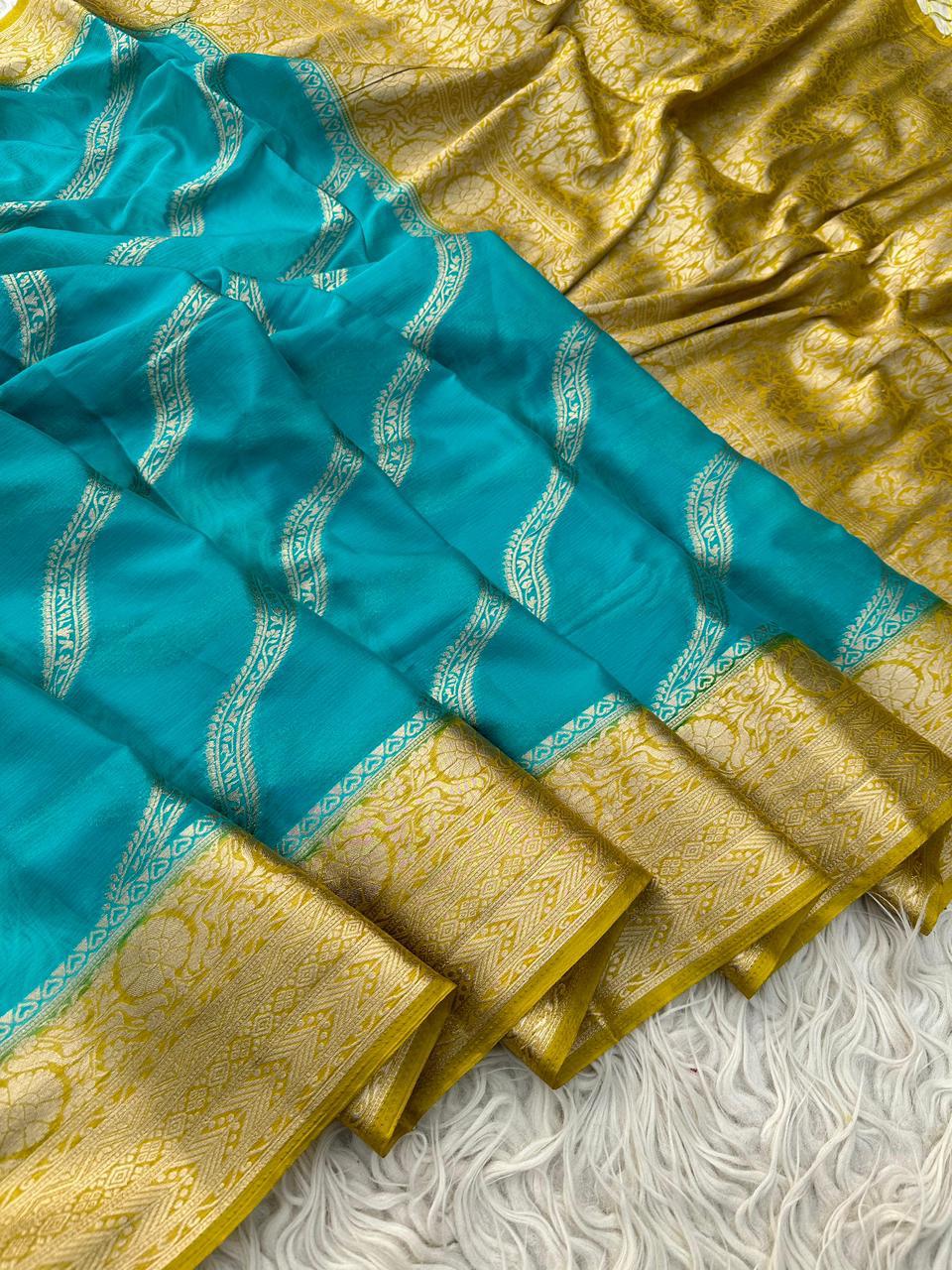 Banarasi Chinon Georgette Silk Saree With Zari Work