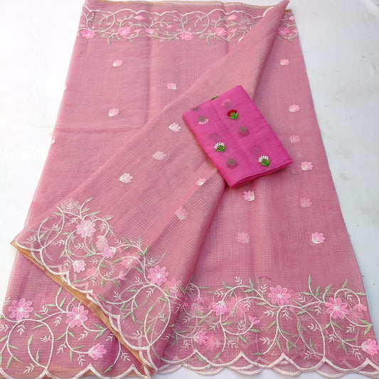 Kota cotton embroidery work Saree