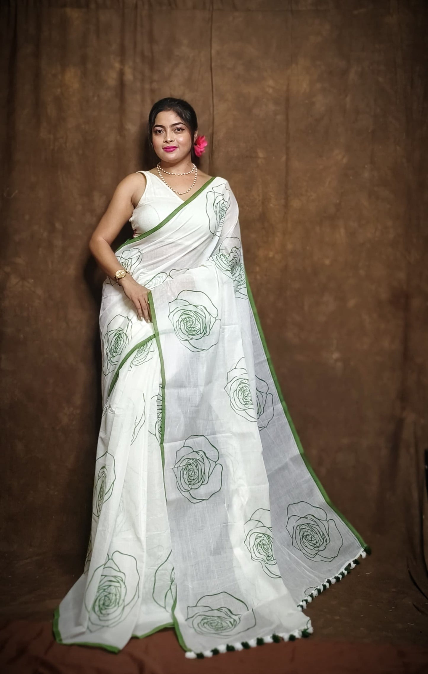 Beautiful Cotton Mulmul Saree With Running Blouse