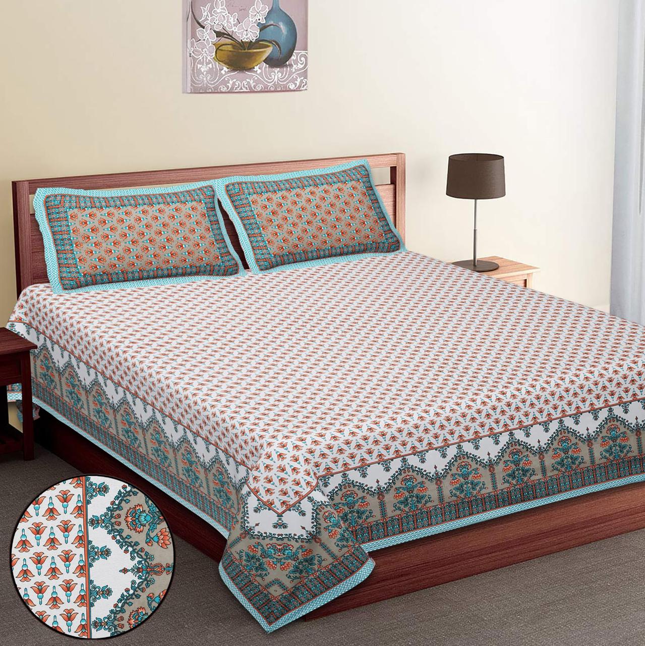 Pure Cotton Jumbo Size Double Bedsheet. ( 108X 108) with pillow covers