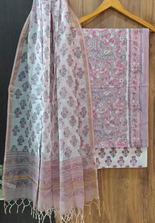 Pure Cotton Hand Block Print Suit With Kota Doriya Dupatta