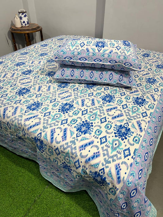 Pure Cotton Hand Block Print Double Bedsheet. ( 90 X 108) with pillow covers