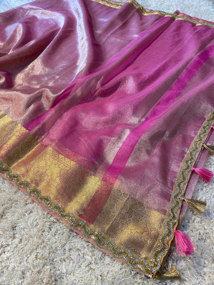 Banarasi tissue soft silk saree  with lace work