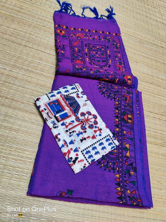 Pure Khaddi  Cotton With Madhubani Print Saree