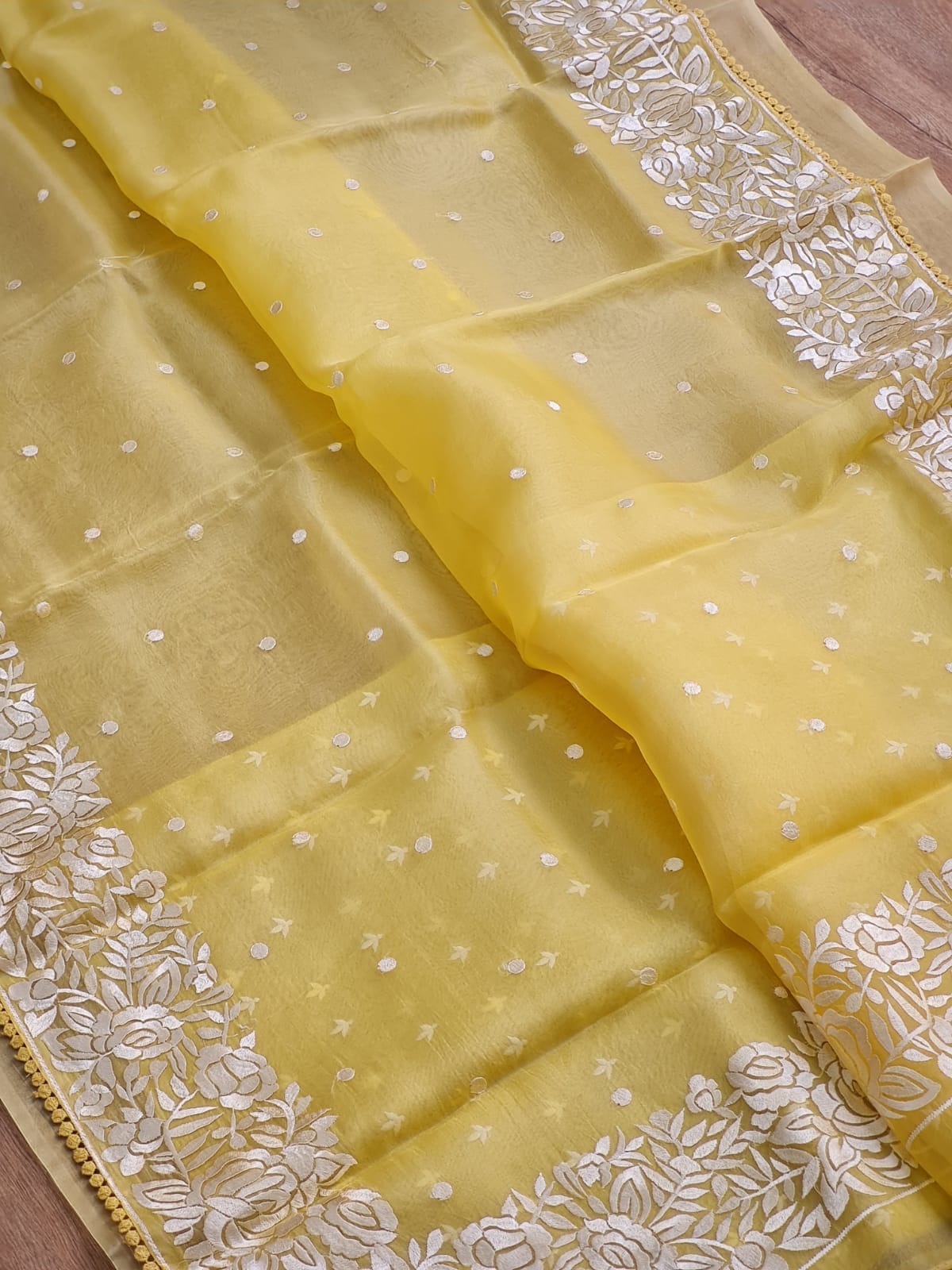 Pure Organza Silk  Parsi Embroidery Work Saree With Heavy Blouse