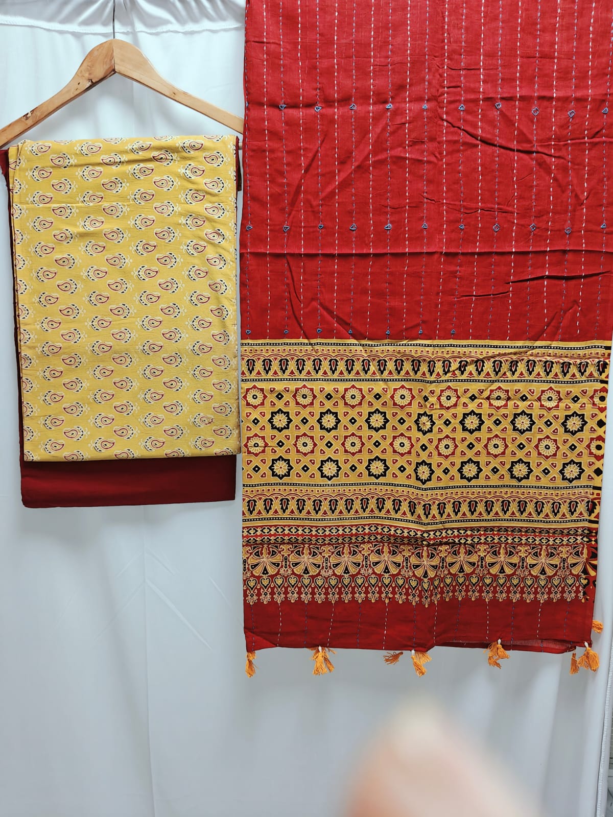 Ajrakh print cotton top With ajrakh mirror work  dupatta