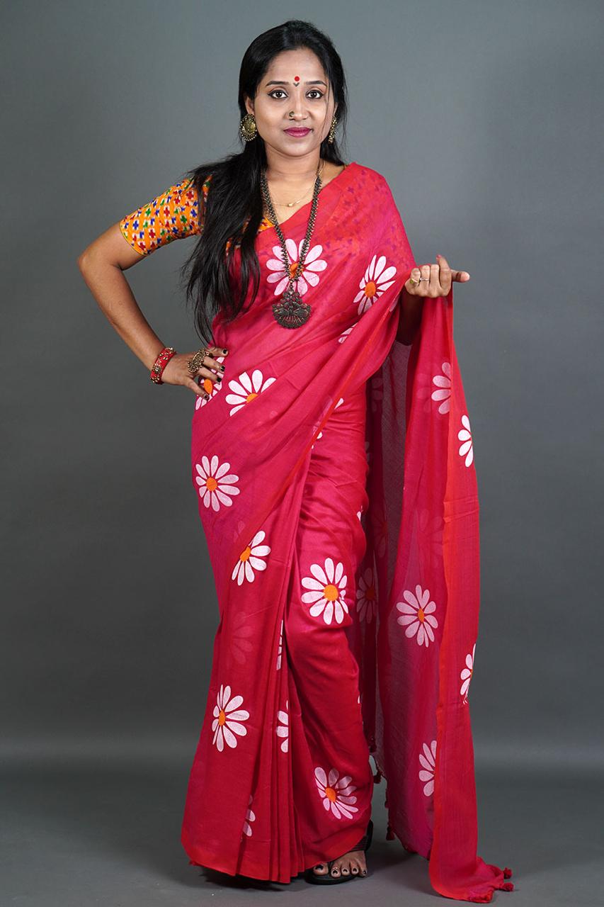 Pure  Handloom Khaddi Cotton Saree  With    Running  Blouse