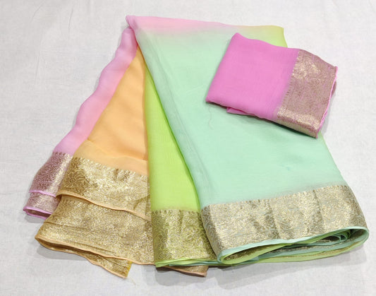 Pure chiffon with banarasi border beautiful saree