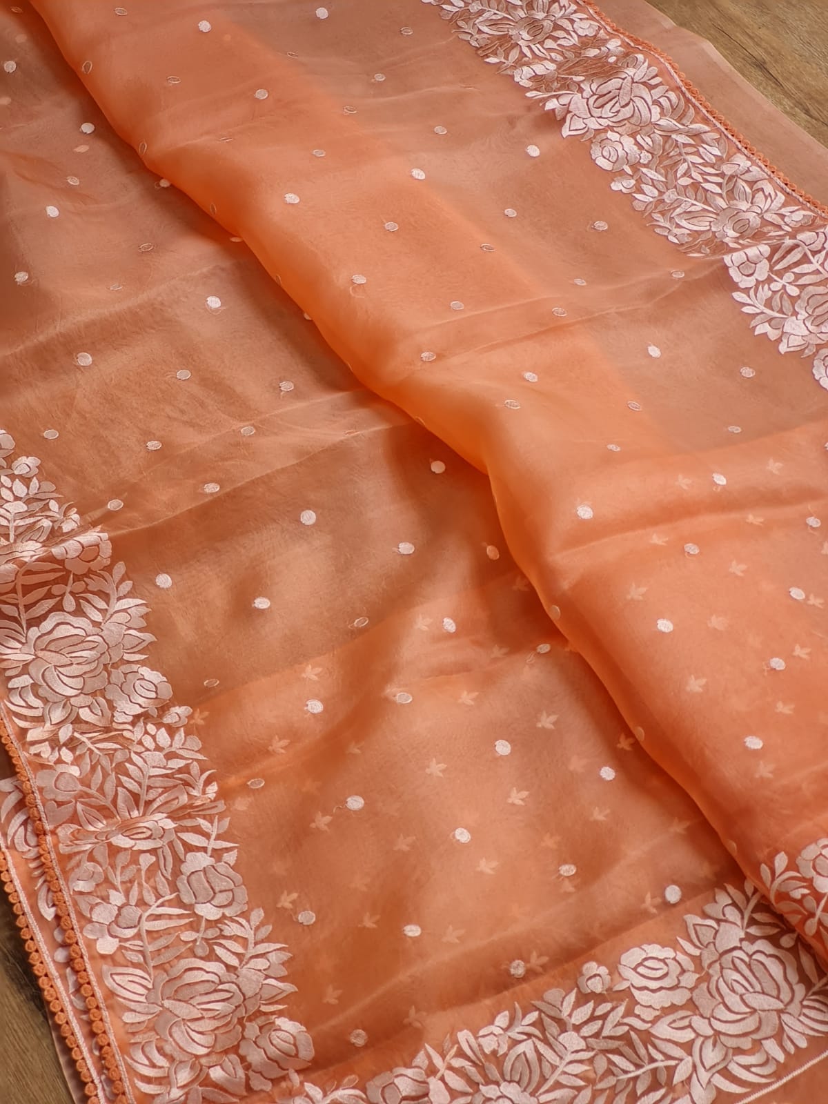 Pure Organza Silk  Parsi Embroidery Work Saree With Heavy Blouse