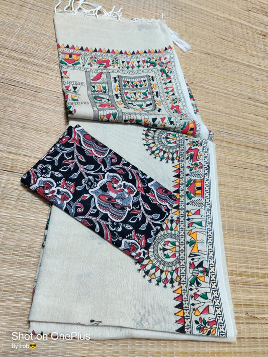 Pure Khaddi  Cotton With Madhubani Print Saree