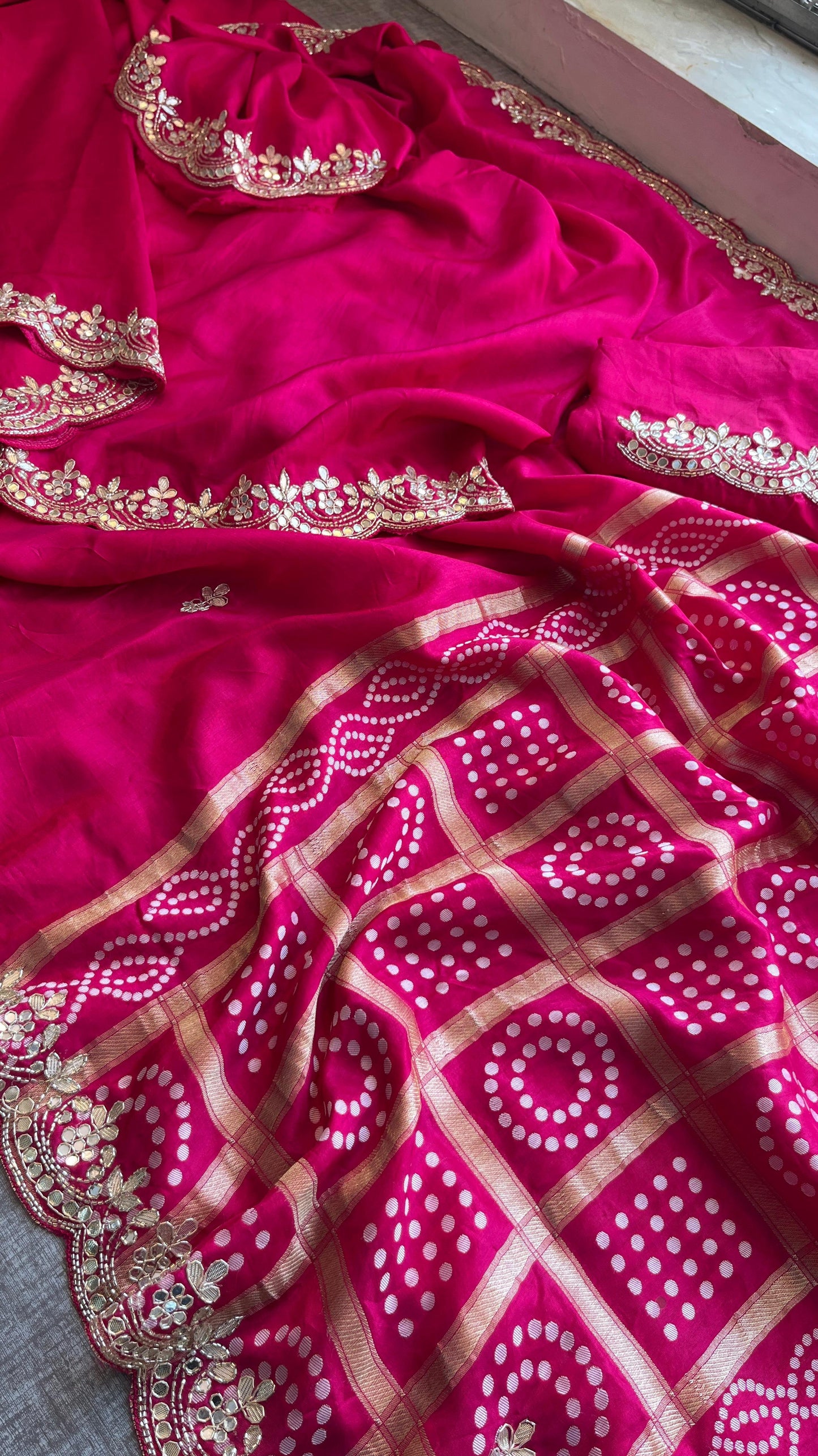 Pure Munga Silk Gotta Patti Work Saree With Blouse