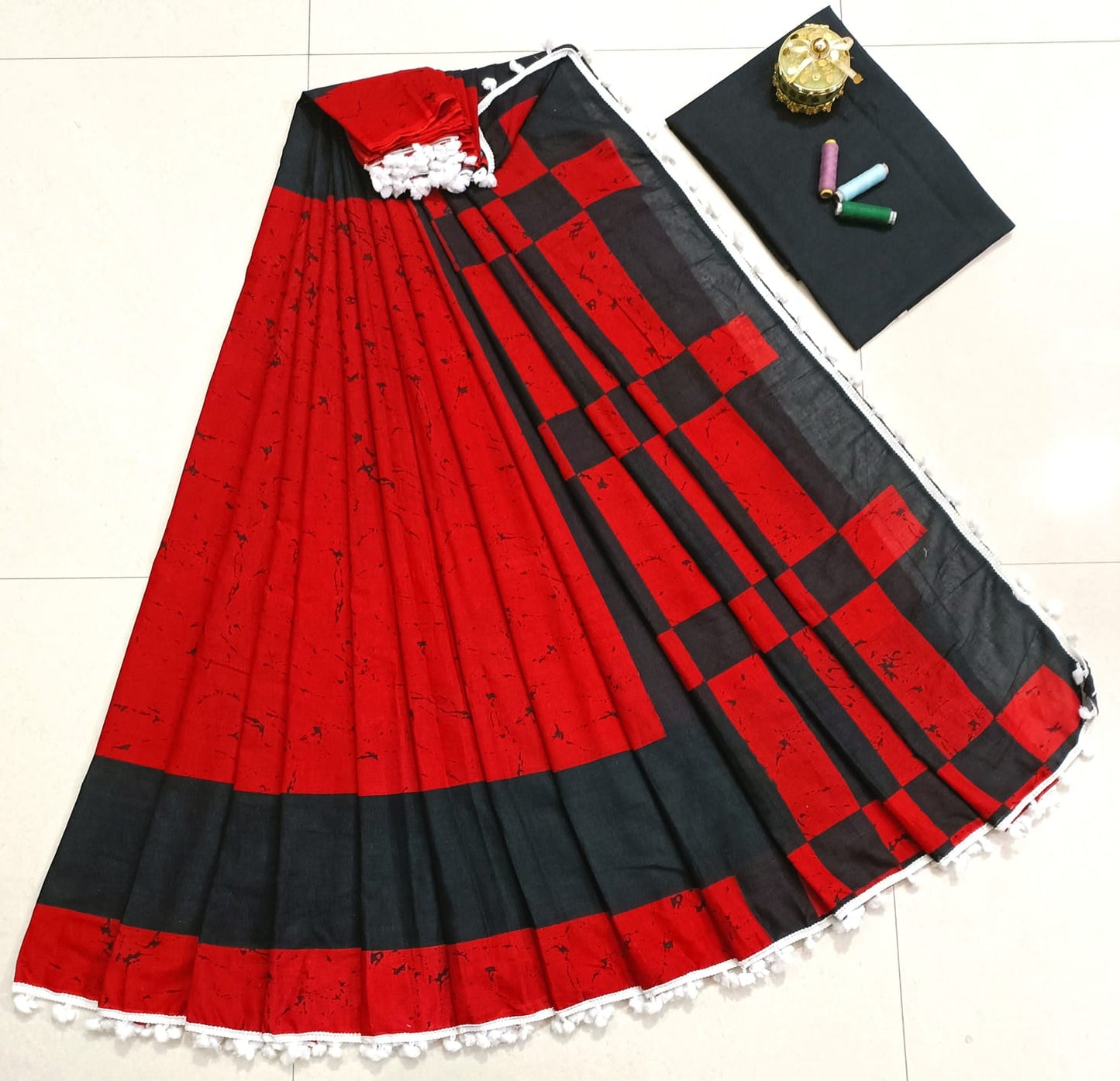 Pure Mulmul Cotton hand block Print Saree with Blouse