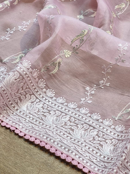 Pure organza silk embroidery  work  saree with blouse