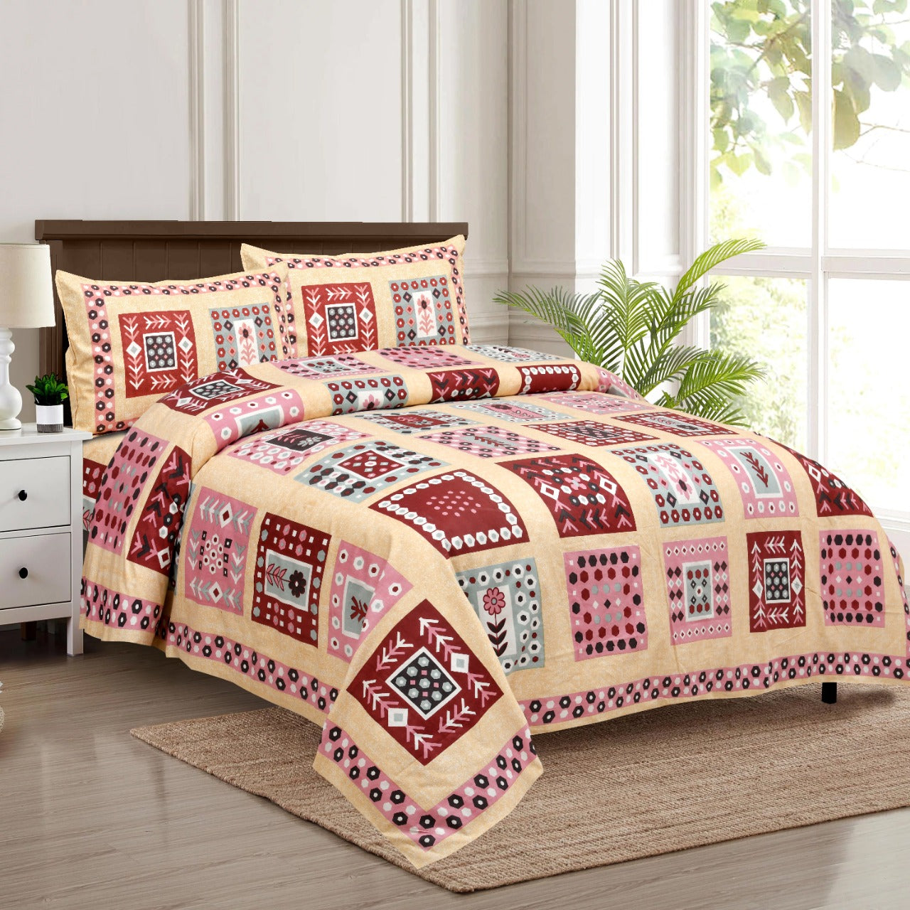 Pure Cotton Jumbo Size Double Bedsheet. ( 108X 108) with pillow covers