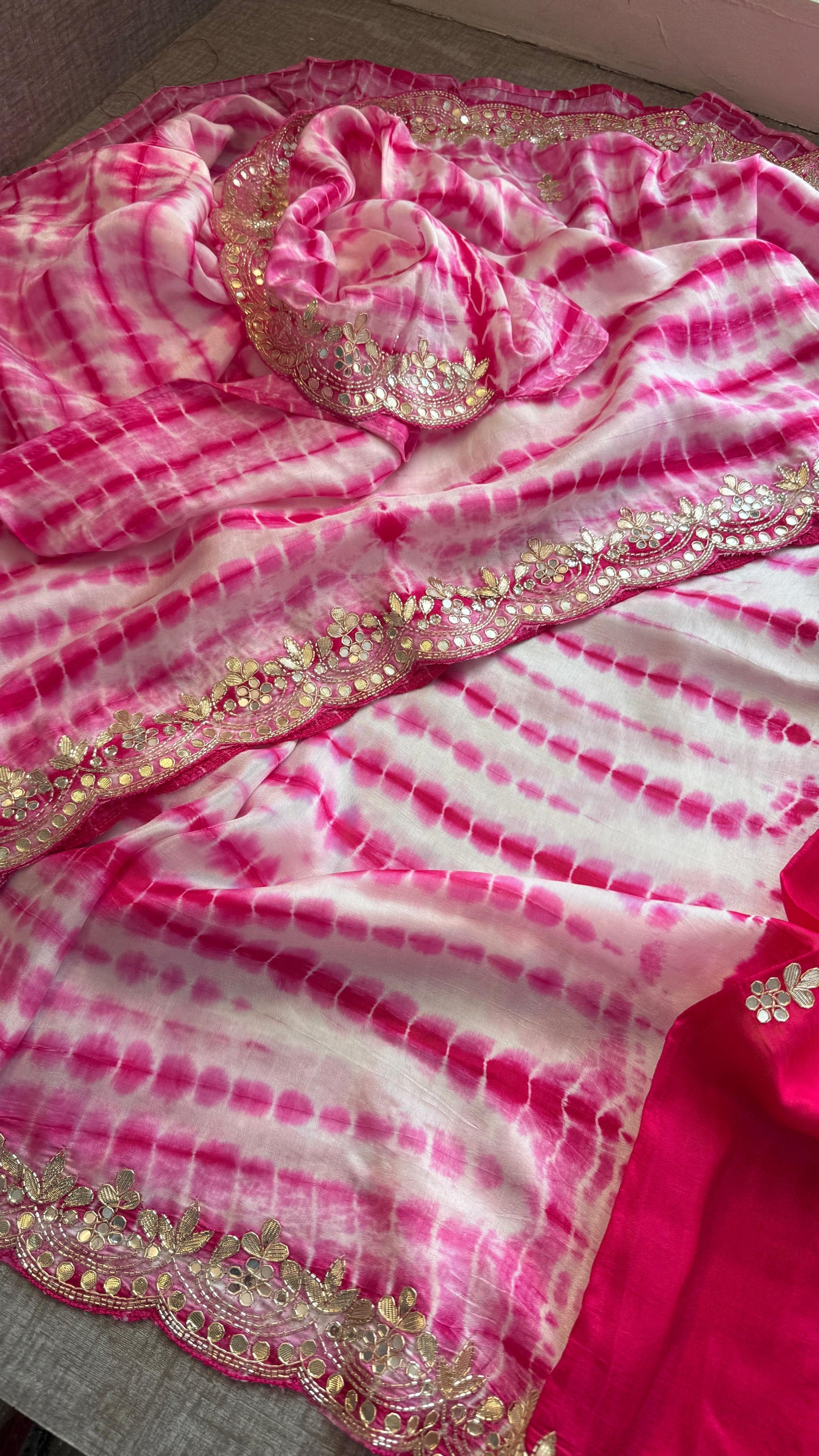 Pure Munga Silk Gotta Patti Work Saree With Blouse