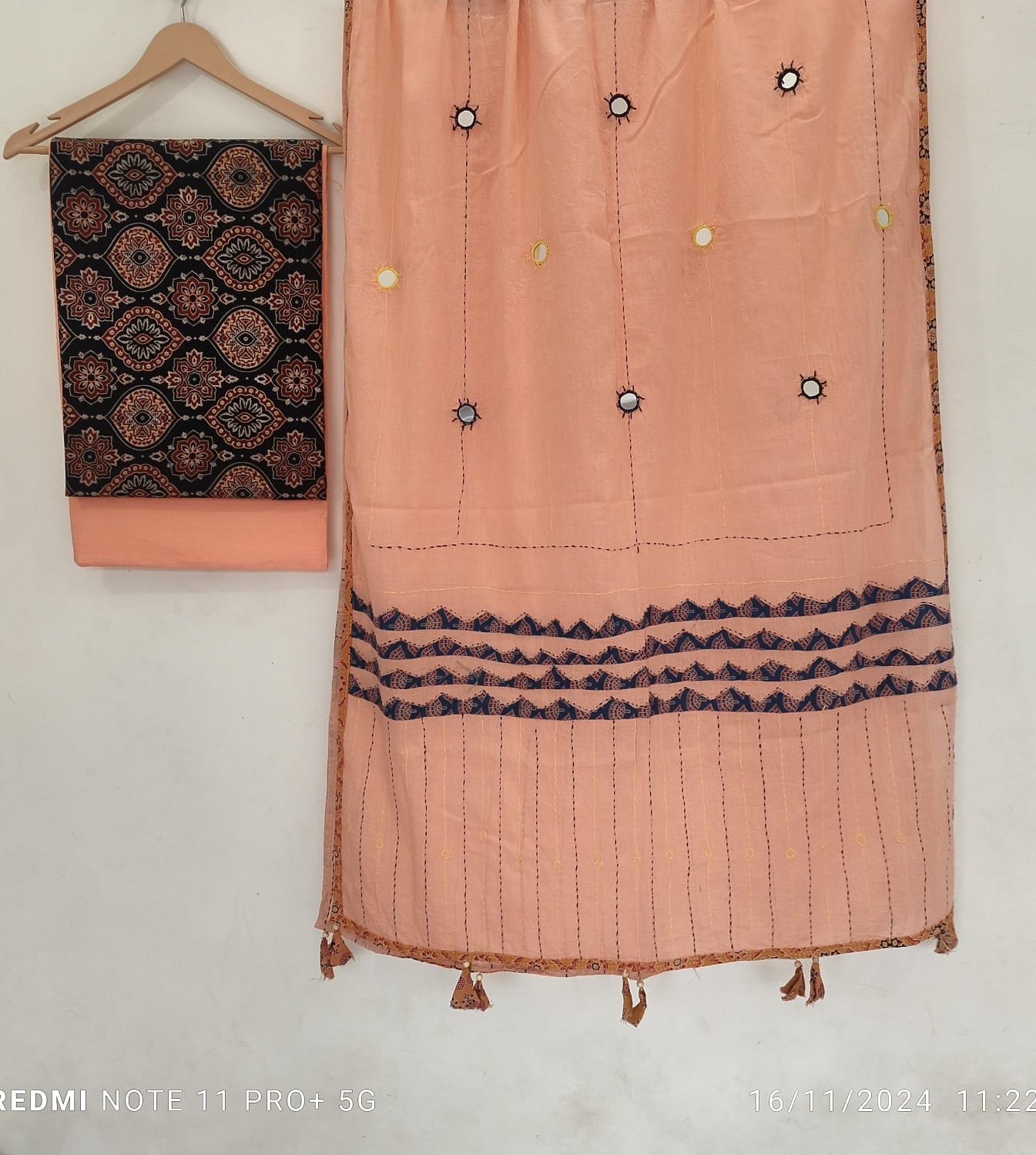 Ajrakh print cotton top With ajrakh mirror work  dupatta