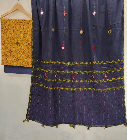 Ajrakh print cotton top With ajrakh mirror work  dupatta