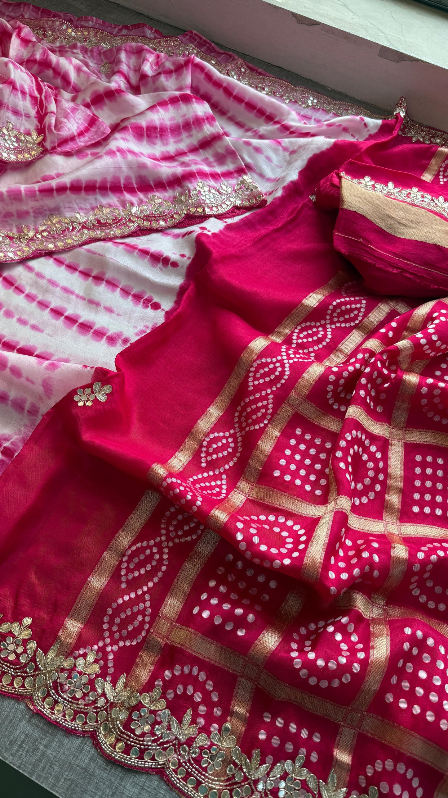 Pure Munga Silk Gotta Patti Work Saree With Blouse