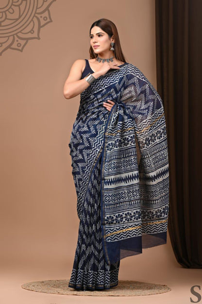 Traditional Hand-block Print Chanderi Silk Saree