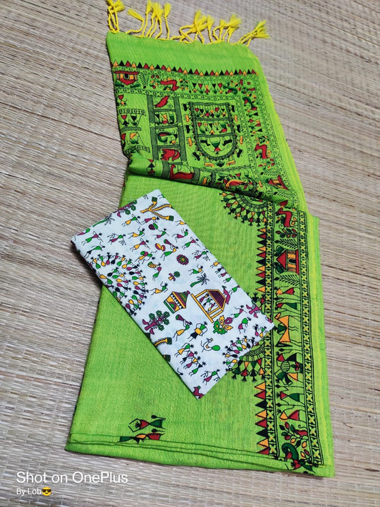 Pure Khaddi  Cotton With Madhubani Print Saree