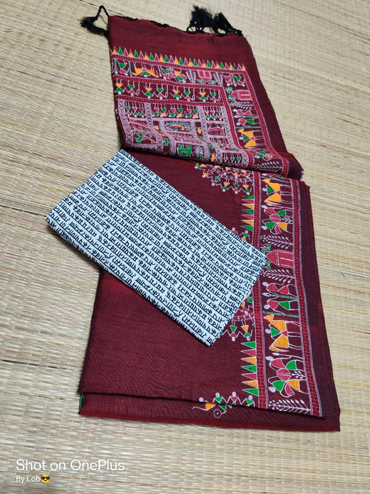 Pure Khaddi  Cotton With Madhubani Print Saree