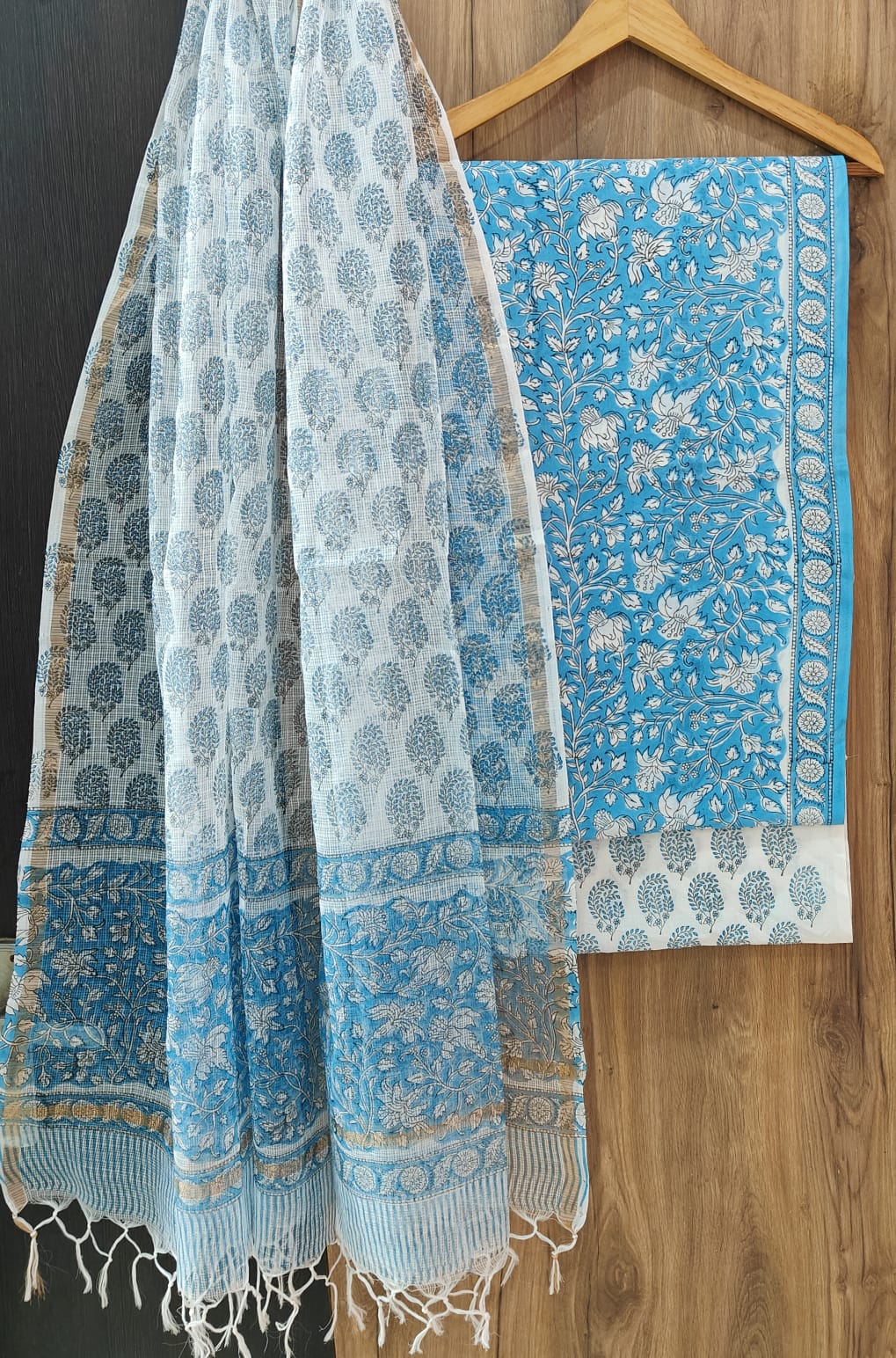 Pure Cotton Hand Block Print Suit With Kota Doriya Dupatta